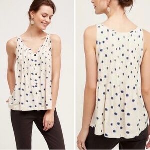 Maeve Anthropologie White and Blue Polka Dot Button Blouse
